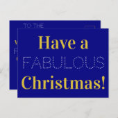 クリスマスネイビー金ゴールドホワイトタイポグラフィ文字 シーズンポストカード (正面/裏面)