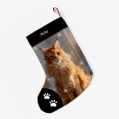 クリスマスネコPhoto Holiday Black パーソナライズされた Large スモールクリスマスストッキング (裏面 (吊り時))