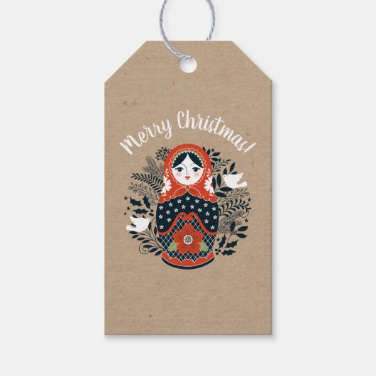 クリスマスネスティングドールレッド ギフトタグ (正面)