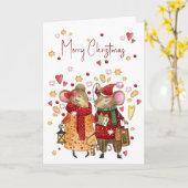 クリスマスネズミとハートと星 カード (黄色い花)