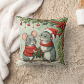 クリスマスネズミとホリー クッション (ブランケット)