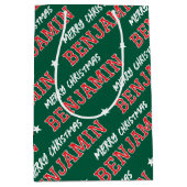 クリスマスネームタイポグラフィーグリーン レッド ミディアムペーパーバッグ (正面)