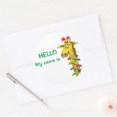 クリスマスネームタグおもしろいステッカーGiraffeライト付き ラウンドシール (封筒)