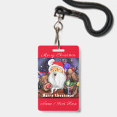 クリスマスネームバッジサンタとトナカイおもしろい バッジ (裏面（ネックストラップ付）)