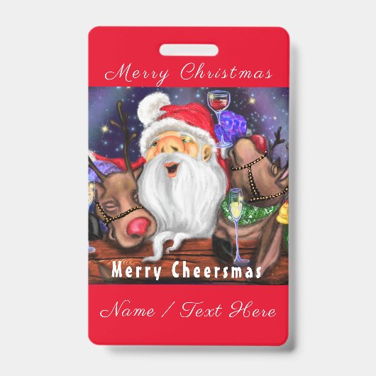 クリスマスネームバッジサンタとトナカイおもしろい バッジ (正面)