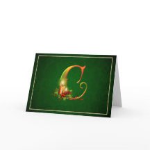 クリスマスノテ白熱［赤熱］光を放つカード点灯キャンドルイニシャルC