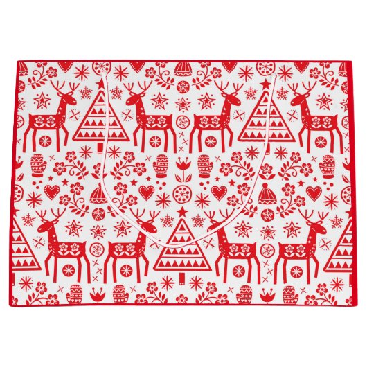 クリスマスノルウェーのトナカイ模様抱き枕 ラージペーパーバッグ (正面)