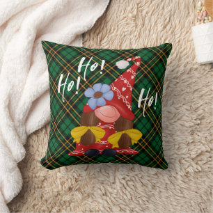 クリスマスノルディックガール格言グリーンプレイド クッション