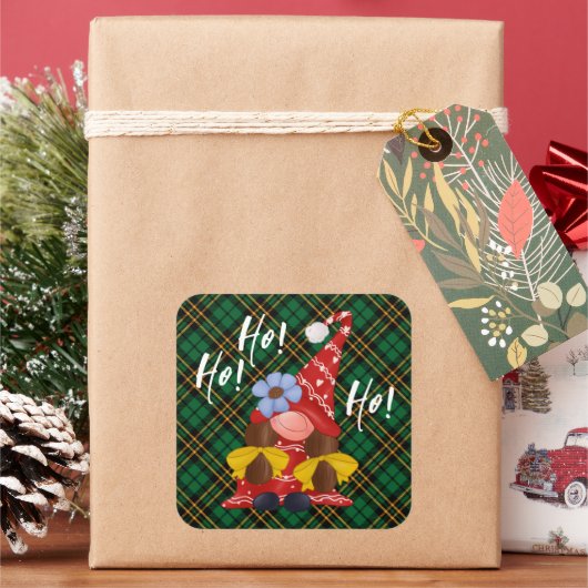 クリスマスノルディックガール格言グリーンプレイド スクエアシール (クリスマス)