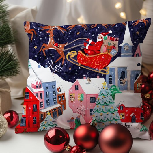 クリスマスノルディックビレッジの前のサンタナイト クッション