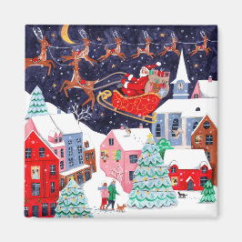 クリスマスノルディックビレッジの前のサンタナイト マグネット