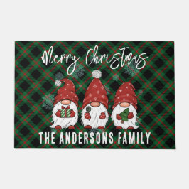 クリスマスノルディックファミリー格言グリーンプレイド ドアマット