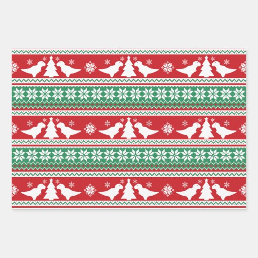 クリスマスノルディックフェアアイル恐竜のセーター ラッピングペーパーシート (正面3)