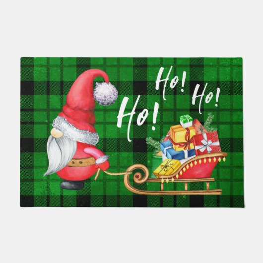 クリスマスノルディック格言サンタグリーンプレイド ドアマット (正面)