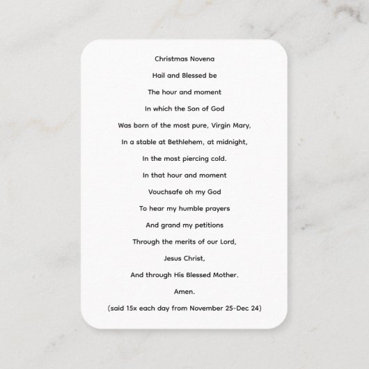 クリスマスノヴェナ祈りの言葉カード 名刺 (裏面)