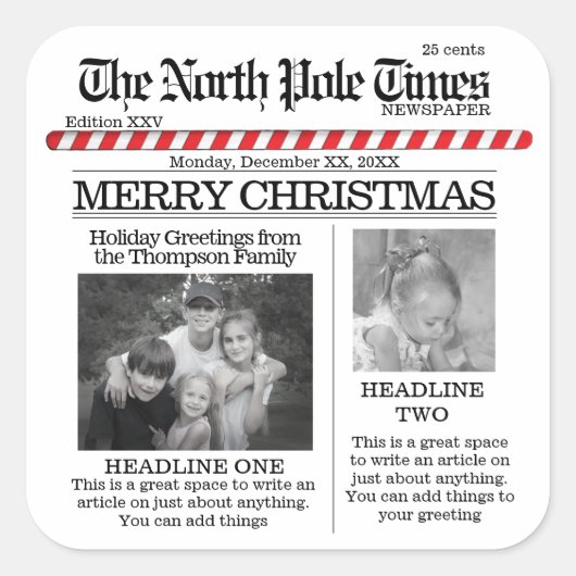 クリスマスノースポールヴィンテージホリデーニューペーパー スクエアシール (正面)