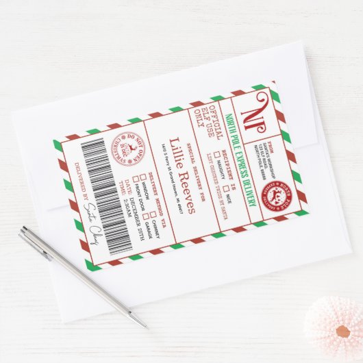 クリスマスノースポール特別配送小妖精や小人出荷 長方形シール (封筒)