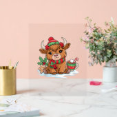 クリスマスハイランド牛かわいいハイファーカウサンタハットM アクリルサイン (ウェディング)