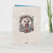 クリスマスハイランド牛のヴィンテージリース家族の写真 サンキューカード (裏面)