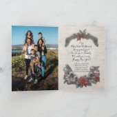 クリスマスハイランド牛のヴィンテージリース家族の写真 サンキューカード (内部)