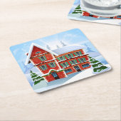 クリスマスハウスお祝い スクエアペーパーコースター (アングル)