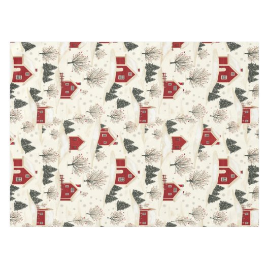 クリスマスハウスウィンターランドスケープファームハウス テーブルクロス (正面(横))