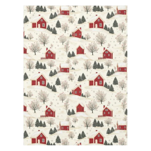 クリスマスハウスウィンターランドスケープファームハウス テーブルクロス (正面)