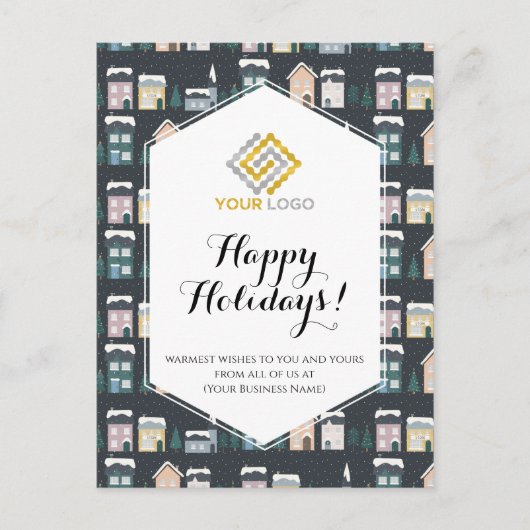 クリスマスハウスウィンターロゴビジネス ポストカード (正面)
