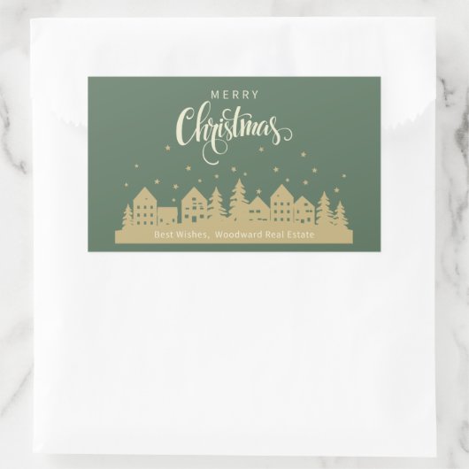 クリスマスハウスグリーンレトロ | エテ実在スカスタム 長方形シール (バッグ)