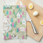 クリスマスハウスグリーン キッチンタオル (四つ折り)