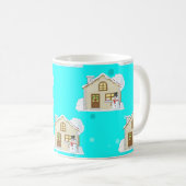 クリスマスハウスパターン – ライトブルー背景 コーヒーマグカップ (正面右)