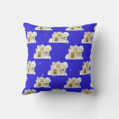 クリスマスハウスパターン – 青い背景 クッション (裏面)