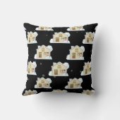 クリスマスハウスパターン – 黒い背景 クッション (裏面)