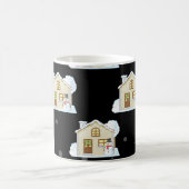 クリスマスハウスパターン – 黒い背景 コーヒーマグカップ (中央)