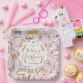 クリスマスハウスピンク ペーパープレート (パーティー)