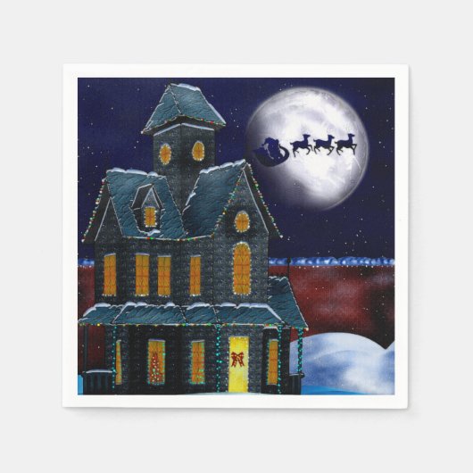 クリスマスハウスホリデーフォークアートバルクナプキンス スタンダードカクテルナプキン (正面)