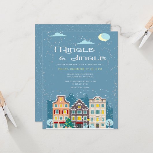クリスマスハウスミングルとジャングルのホリデーパーティー カード (正面/裏面インサイチュ)