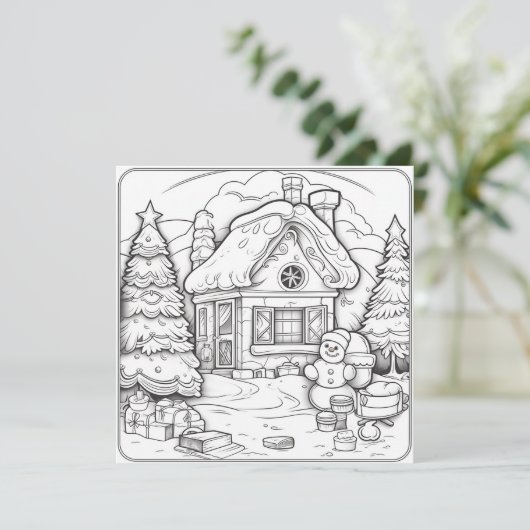 クリスマスハウス雪だるまキッズカラーリングクリスマス シーズンカード (スタンド正面)