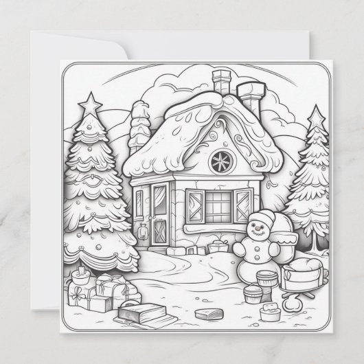 クリスマスハウス雪だるまキッズカラーリングクリスマス シーズンカード (正面)