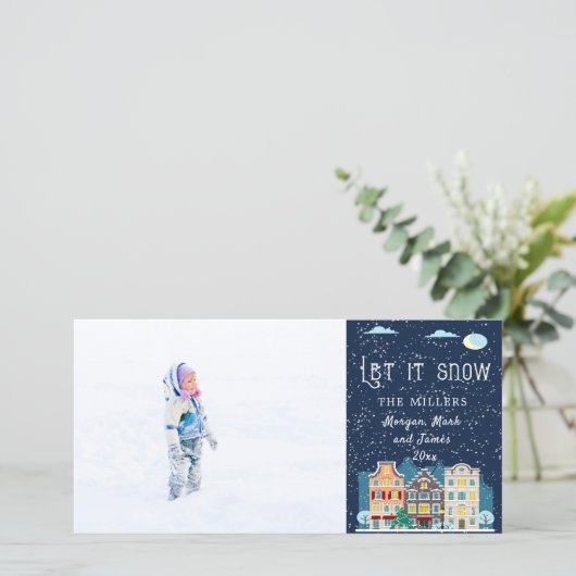 クリスマスハウス雪の休日の写真カード カード (スタンド正面)