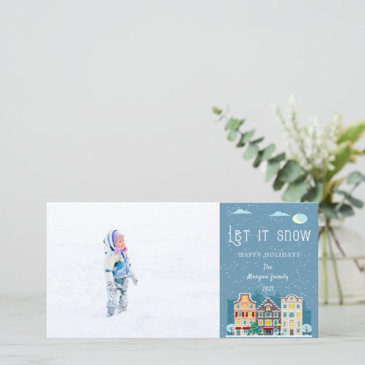 クリスマスハウス雪の休日の写真 カード (スタンド正面)