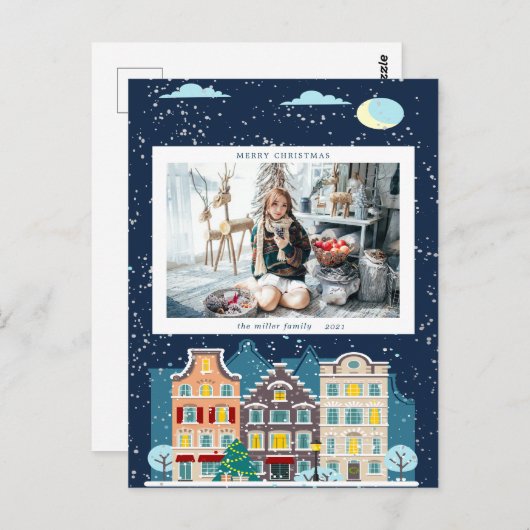 クリスマスハウス雪メリークリスマスフォト ポストカード (正面/裏面)