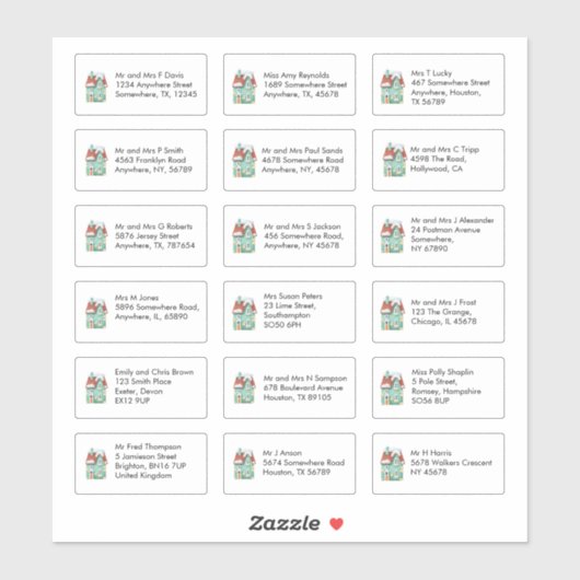 クリスマスハウス18個人名住所 シール (シート)