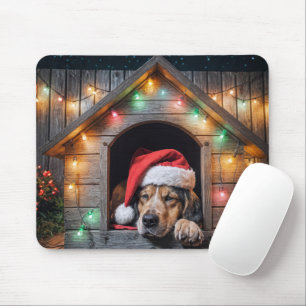 クリスマスハウンドドッグの犬小屋 マウスパッド