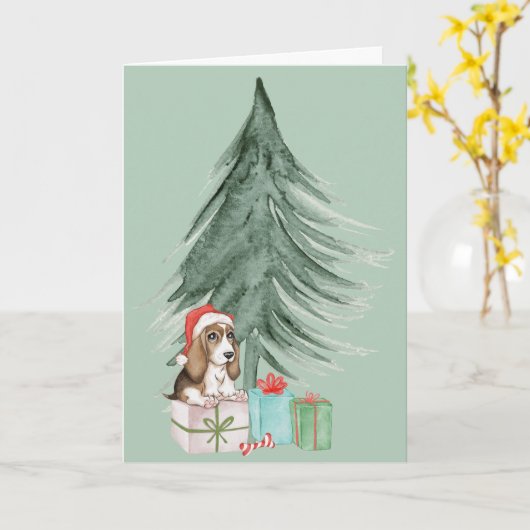 クリスマスハウンド犬 カード (黄色い花)