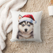 クリスマスハスキーの子犬の装飾 クッション (ブランケット)