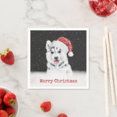 クリスマスハスキーインスノーフレークスカード紙プレート スタンダードカクテルナプキン (インサイチュ)