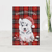クリスマスハスキーオンタータンチェックプレイドカード カード (正面)