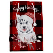 クリスマスハスキーオンバッファロープレイド中抱き枕 ミディアムペーパーバッグ (正面)