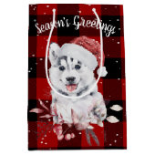 クリスマスハスキーオンバッファロープレイド中抱き枕 ミディアムペーパーバッグ (正面)